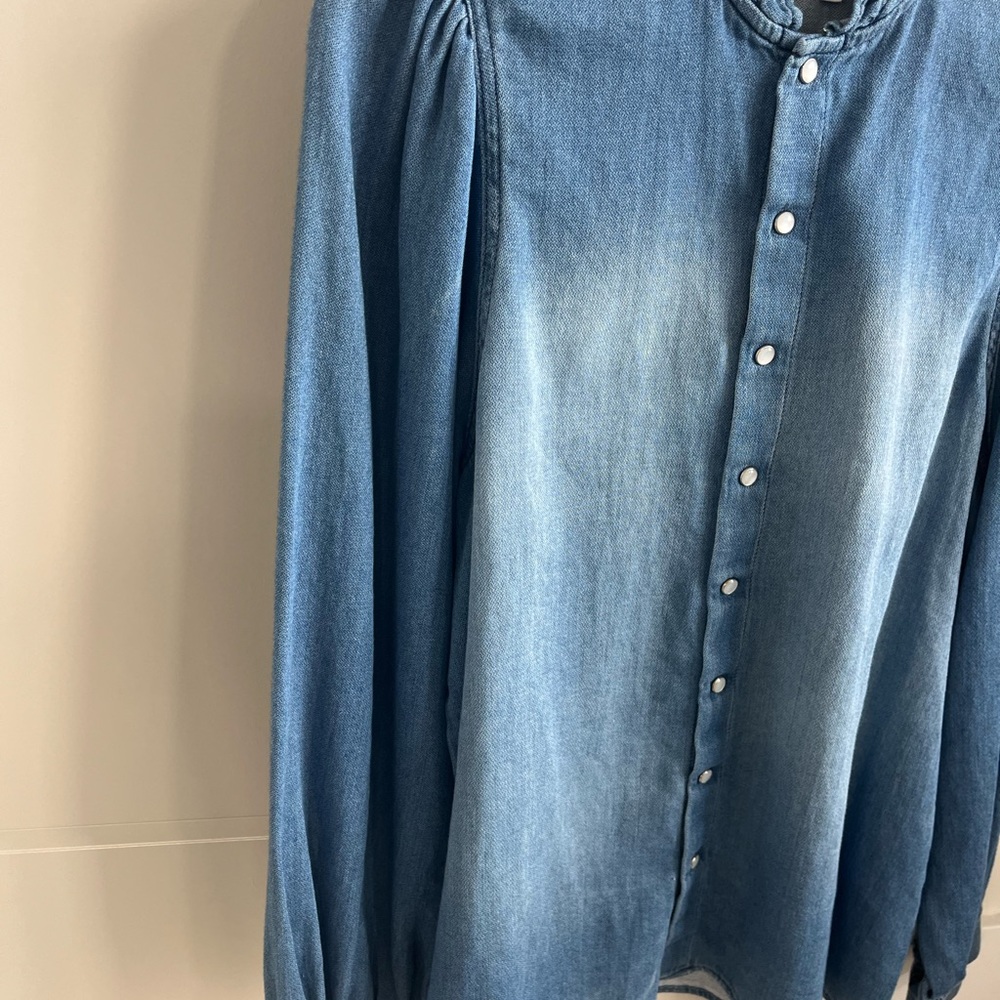 ba&sh Light Blue Ruffle Denim Top - Picture 6 of 9